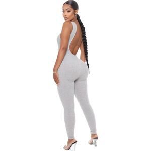 Fashion Nova Jumpsuit Ribbed Sleeveless Women S Heather Grey Bodycon Sexy NOWT